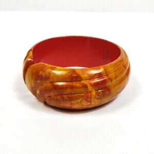 Vintage Thick Wooden Chunky Cuff Bracelet Handpainted Hippie Boho 70's Handmade